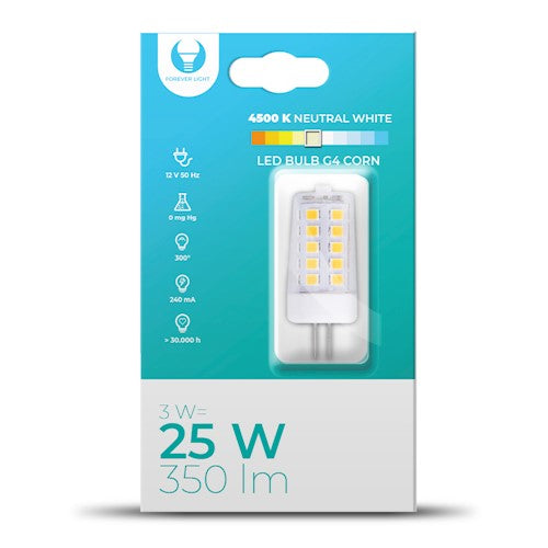 G4 3W(350Lm) 12V  LED Spuldze, IP20, neitrāli balta gaisma 4500K