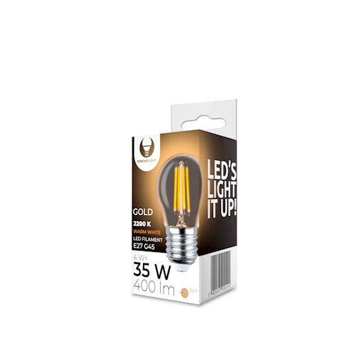 E27 4W(400Lm) LED hõõglamp, G45, COG kuldne, soe valge valgus 2200K