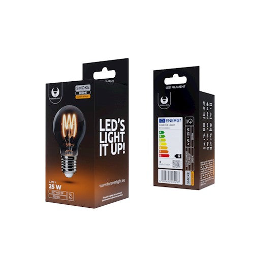 E27 4W(250Lm) LED Filamentlampa, A60, IP20, rökfärgad, varmvitt ljus 2000K