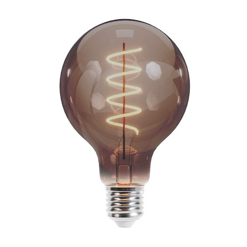 E27 4W(250Lm) LED Filament spuldze, G95, IP20, dūmu krāsā, silti balta gaisma 2000K