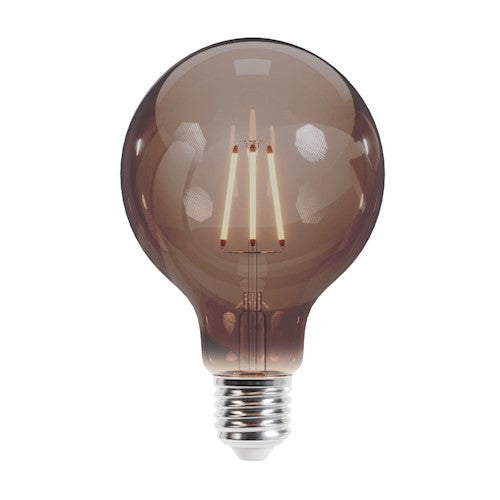 E27 4W(400Lm) LED Filament spuldze, G95, IP20, dūmu krāsā, silti balta gaisma 2000K