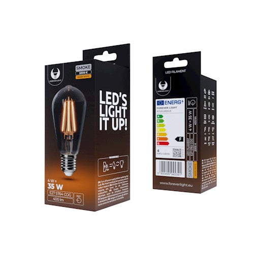 E27 4W(400Lm) LED Filament bulb, ST64, IP20, smoke color, warm white light 2000K