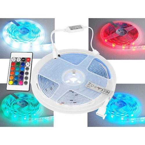 LED RGB lentu komplekts (IR uztvērējs, tālvadības pults, barošanas bloks), 5m, SMD5050+RC, WIFI, ūdensdroša IP65