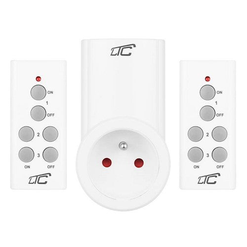 Tālvadības tīkla kontaktligzda x2 LTC, IP20, 12mc, 433,92MHz, 2xbaterijas pultij, 2-30m