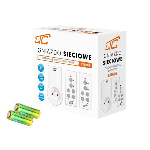 Remote network socket x2 LTC, IP20, 12mc, 433.92MHz, 2xbatteries for remote control, 2-30m
