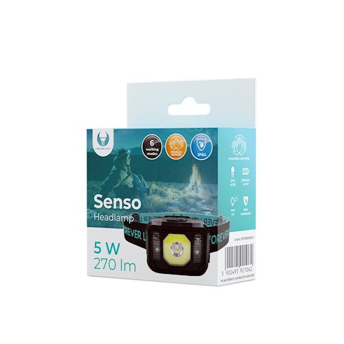 LED galvas lukturis Senso XP-E 3W + COB 3W ar sensoru 270lm 1200mAh Li-Pol Forever Light