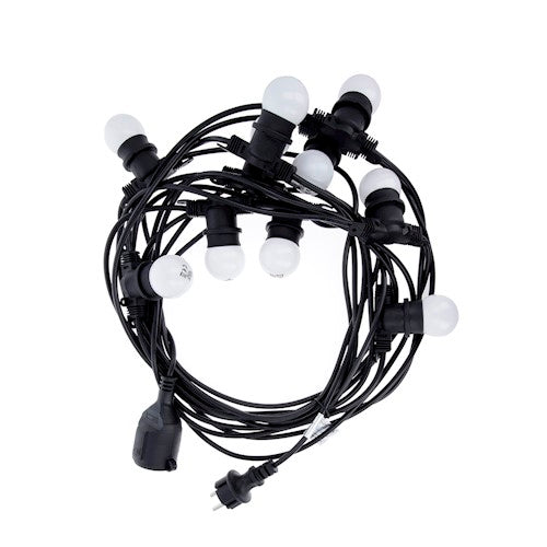 12m LED string with 10 white bulbs 2W E27 G45, IP65 waterproof, can connect up to 10 strings in a string
