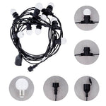 12 m LED-ljusslinga med 10 medföljande olikfärgade glödlampor 2W E27 G45 rosa, blå, vita glödlampor, IP65, upp till 10 ljusslingor kan seriekopplas