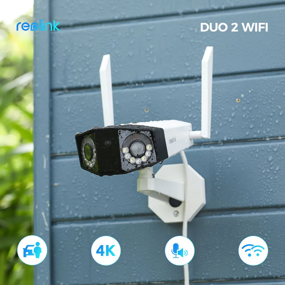 Reolink 4K 8MP Wi-Fi videokaamera inimeste, autode ja loomade tuvastamisega. 180° panoraamvaade 5GHz/2,4GHz Wi-Fi, kahesuunaline heli.Värviline öönägemine, Duo seeria W730.