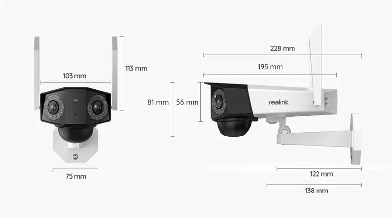 Reolink 4K 8MP Wi-Fi videokaamera inimeste, autode ja loomade tuvastamisega. 180° panoraamvaade 5GHz/2,4GHz Wi-Fi, kahesuunaline heli.Värviline öönägemine, Duo seeria W730.