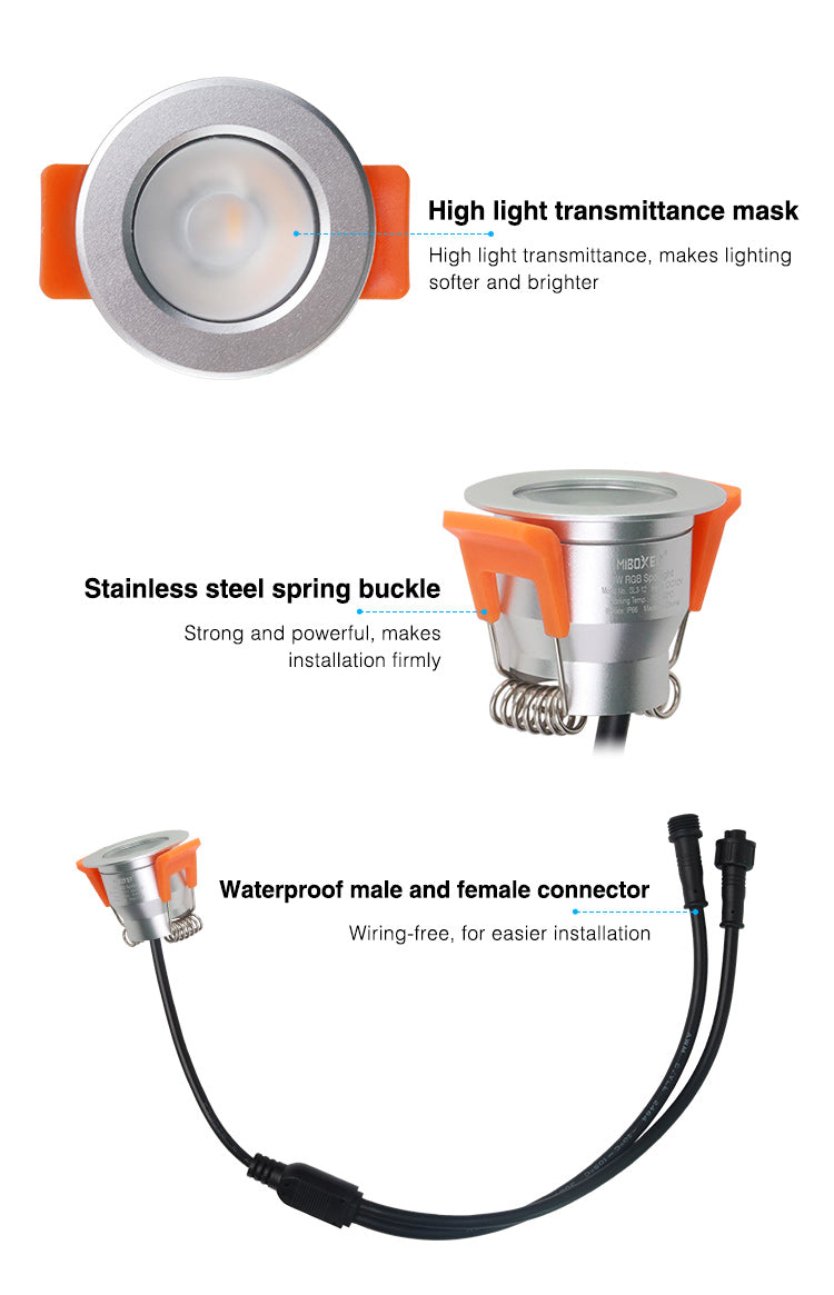 3W 12V LED Spot valgusti, süvistatav, ümmargune, IP66, RGB