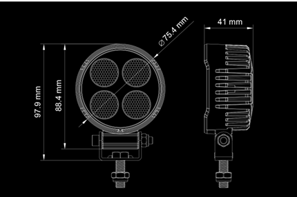 BULLBOY 24W(3600Lm) LED-arbetslampa, R10, IP67/69, kallvitt ljus 5700K, Ø75,4x41mm