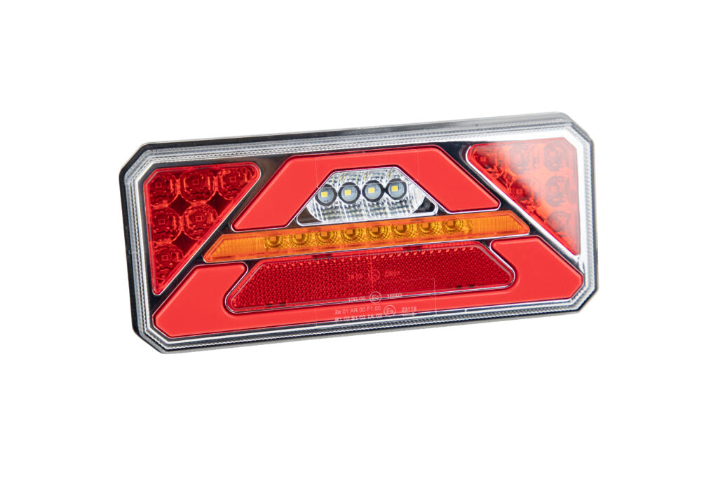 12-24V LED aizmugurējā kombinētā lampa ar trīsstūri, 5 funkcijas, dinamiskais indikators,  23.5x10.5x4cm, kreisais