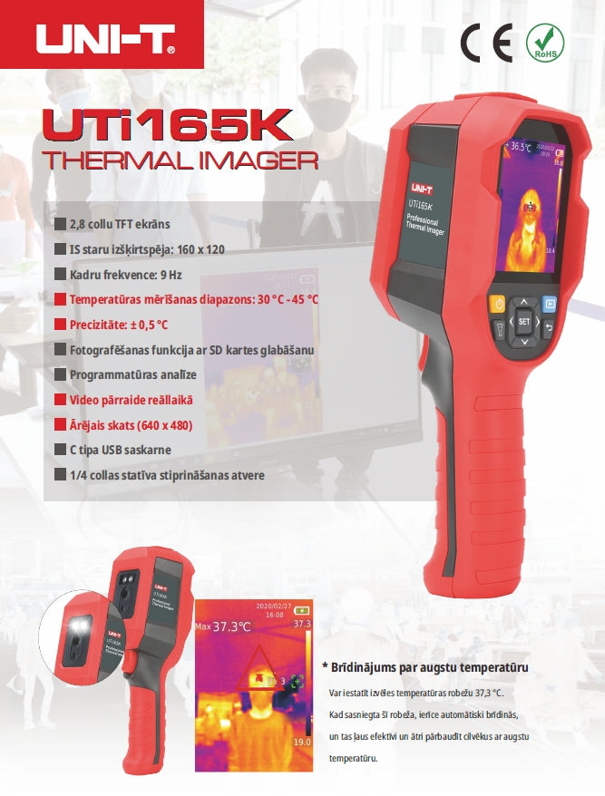 Thermal imager, temperature range: 30 ℃ ~ 45 ℃, stand-mountable 160x120 resolution, 2.8 inch screen, connect to monitor, Uni-T