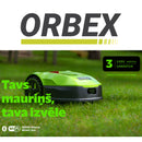 Robotgräsklippare ORBEX för ytor upp till 1200m2 200m begränsningssladd, variabel klipphöjd 20-60mm. Klippbredd 18 cm. 3 års garanti.