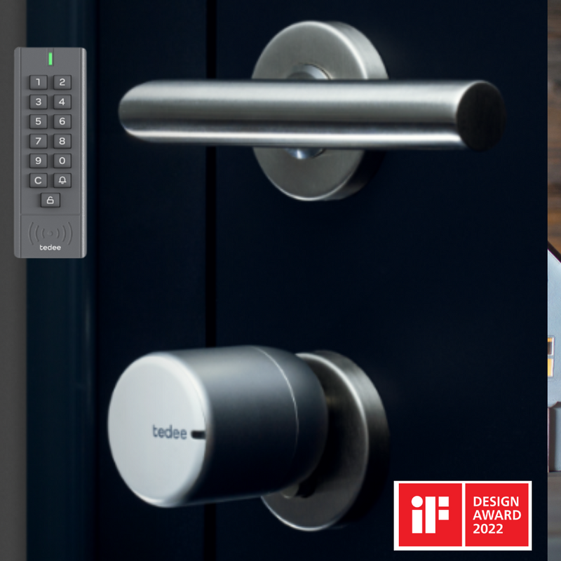 The smart Tedee switch in silver or graphite color with keypad - open the door using the phone or keypad