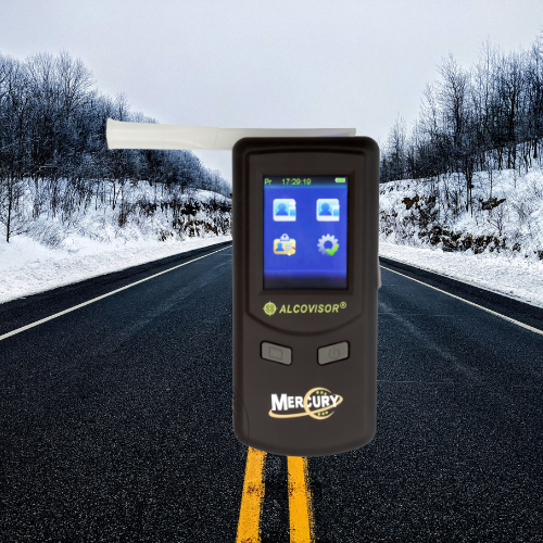 Police breathalyzer Mercury Nordic with 2.4-inch color touch-sensitive screen, used by road and municipal police in Latvia, Estonia, Russia, certificate no. LV1063