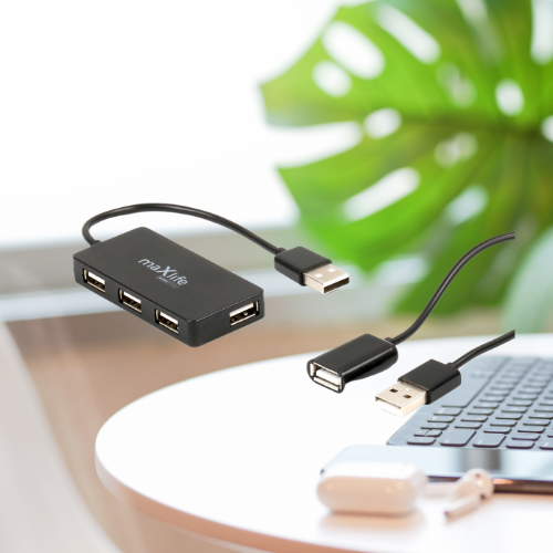 Maxlife Home Office USB 2.0 centrmezgls USB — 4x USB 0,15 m melns + kabelis 1,5 m