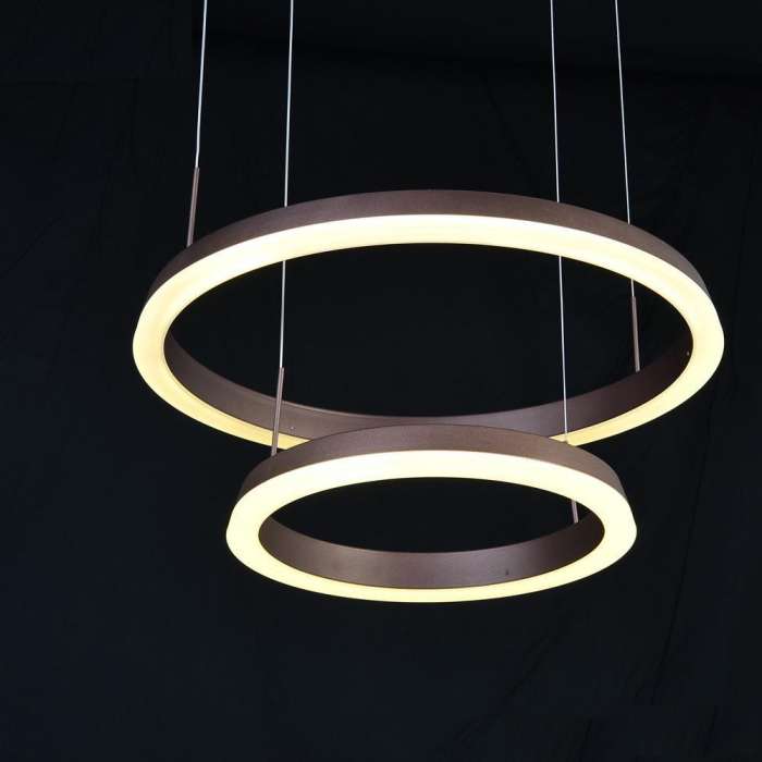 80W(3520Lm) LED 2-circle round ceiling luminaire, IP20, coffee brown, с пультом ДУ, холодный белый свет 6400K, 1) Ø800mm*40mm 2) Ø1000mm*40mm