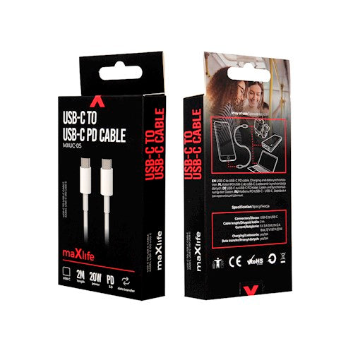 Maxlife MXUC-05 kabel USB-C - USB-C 2.0 m 20W vit