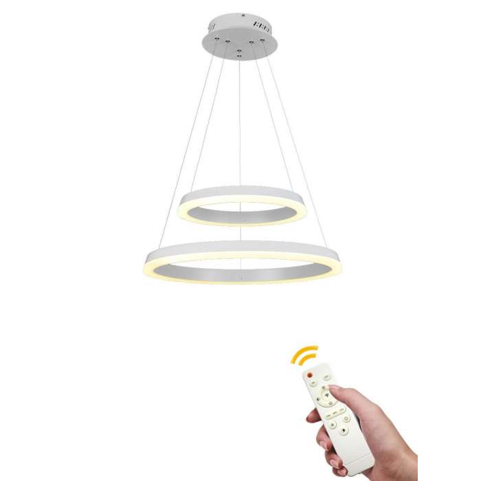 31W(2480Lm) LED 2-circle round ceiling luminaire, IP20, white, dimmable, remote control, 2700-6000K, 1) Ø300mm*40↕mm 2) Ø400mm*40↕mm