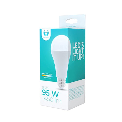 E27 15W(1450Lm) LED bulb, A65, IP20, warm white light 3000K