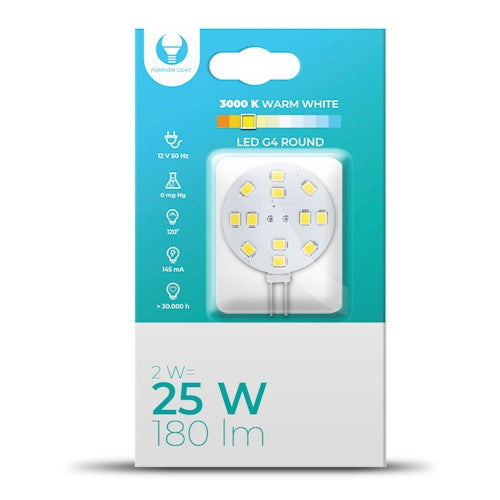 G4 2W(180Lm) 12V LED Bulb, IP20, warm white light 3000K