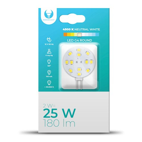 G4 2W(180Lm) 12V LED Spuldze, IP20, neitrāli balta gaisma 4500K