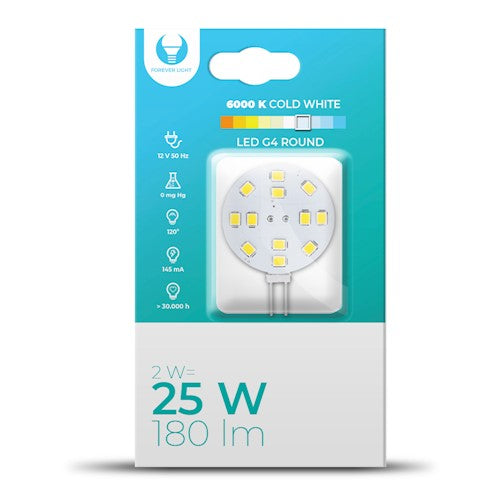 G4 2W (180Lm) 12V LED-lambi, IP20, jaheda valge valgus 6000K