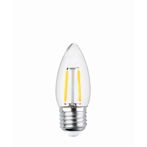 E27 2W(250Lm) LED hõõglamp, C35, COG läbipaistev, soe valge valgus 2700K
