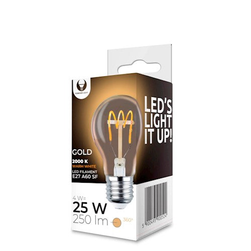 E27 4W(250Lm) LED Filament bulb, A60, SF Gold, warm white light 2000K
