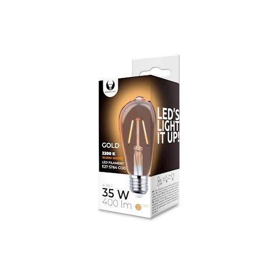 E27 4W(400Lm) LED Filament bulb, ST64, COG gold, warm white light 2200K