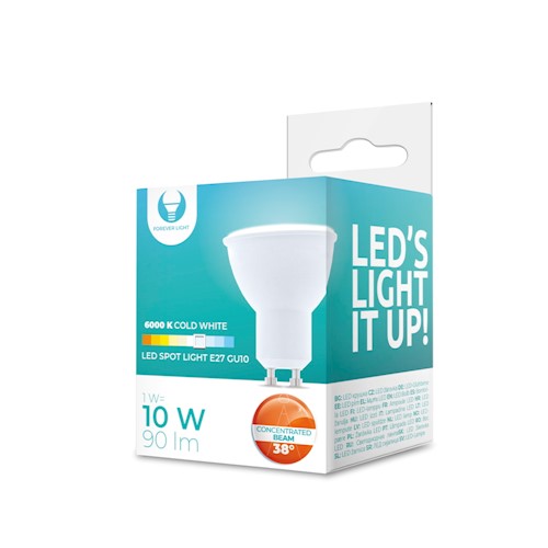 GU10 1W(90Lm) Forever LED-lampa, IP20, kallvitt ljus 6000K