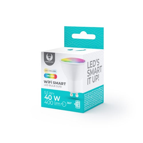 GU10 5.5W(400Lm) LED SMART Bulb, IP20, совместима с приложениями Amazon Alexa и Google Home, Tuya, RGB+CCT+DIM, 2700K-6500K