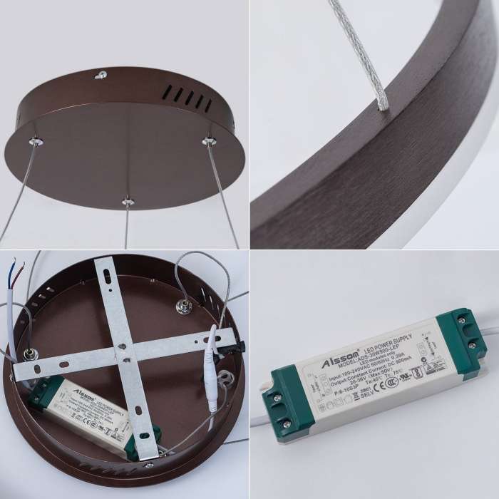 27W(2160Lm) LED round ceiling light, IP20, coffee brown, dimmable, with remote control, 2700-6000K, Ø600mm*40↕mm
