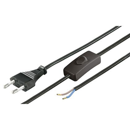 Power cable AC with plug and switch, soldered ends 2.5A