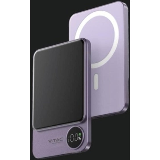 5000mAh (19.25Wh) aluminum magnetic wireless fast charging 15-20W power bank. Type-C output for charging various devices. For Apple iPhone 12,13,14 models. Purple or gray.