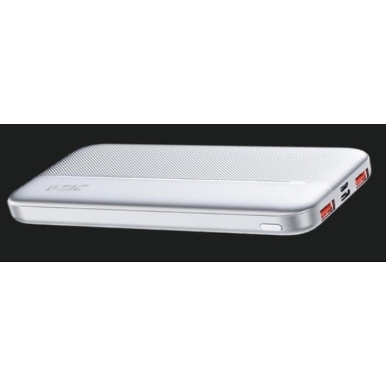 10000 mAh fast charging powerbank in black or white, 2x USB outputs, C output/input
